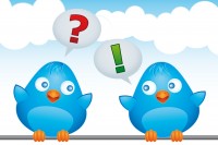 Two blue birds with FAQ balloons